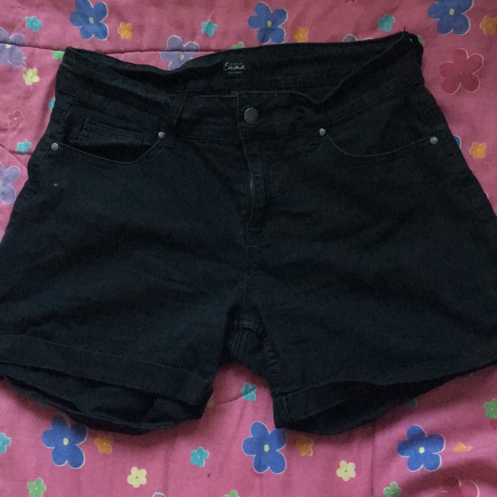 High Waisted Black Denim Shorts